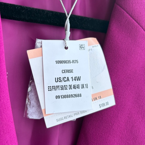 🆕🌸 Kasper Cerise Magenta One-Button Tailored Blazer Jacket Size 14W Office Work - Picture 14 of 16